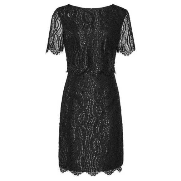 Reiss Lanini Metallic Black Lace Dress Sz 0 - Picture 2 of 5